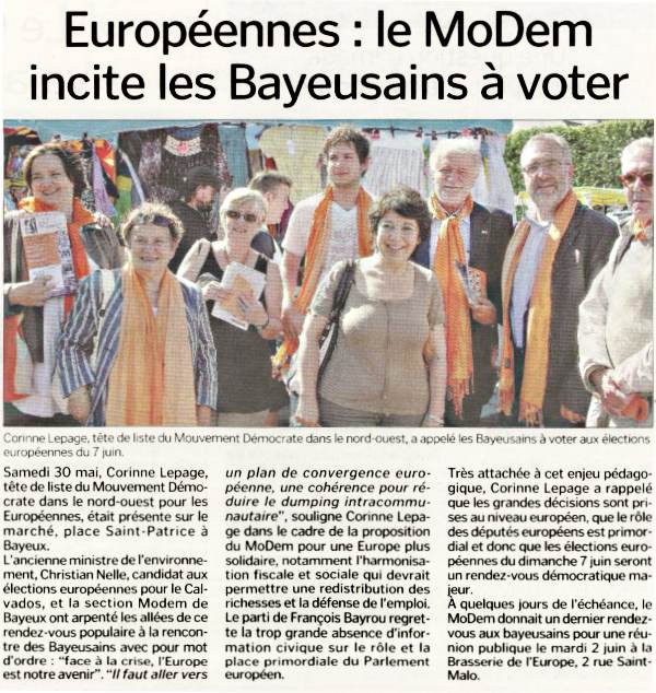 Européennes : le MoDem incite les Bayeusains à voter